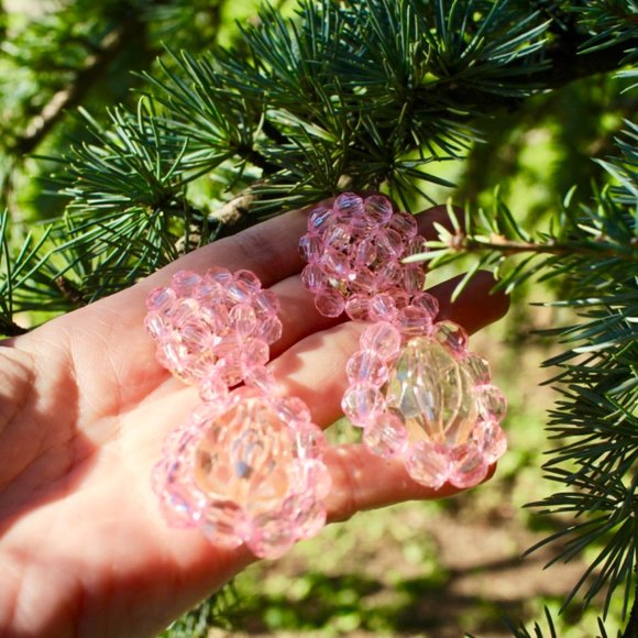New Clear Crystal Acrylic Dangle Drop Earrings Pink Big Dangle Fresh Spring - Picture 7 of 13